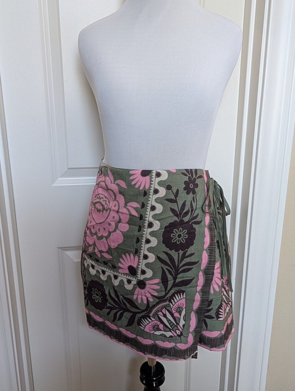 Floral Wrap Mini Skort in Olive and Pink